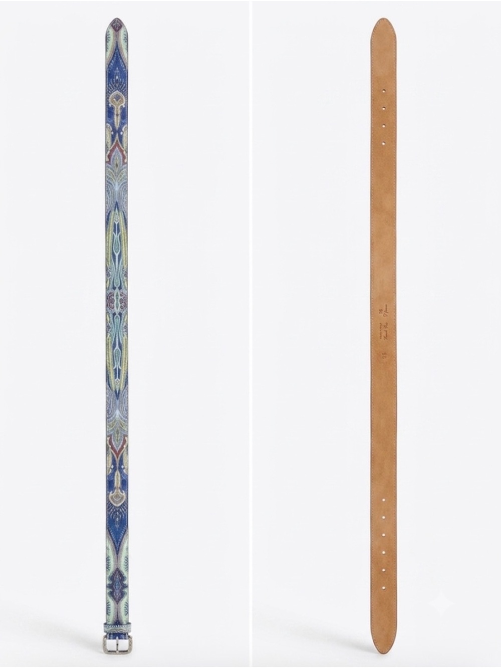 Etro Mens Blue Green Paisley Leather Belt